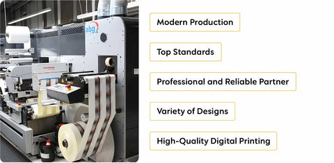 honeystickers_about-us_partner Industrial printing machine with text highlighting modern production, top standards, and high-quality digital printing.