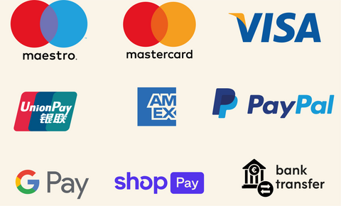 honeystickers mobile Logos of various payment methods including Maestro, Mastercard, Visa, UnionPay, AMEX, PayPal, Google Pay, Shop Pay, and Bank Transfer 